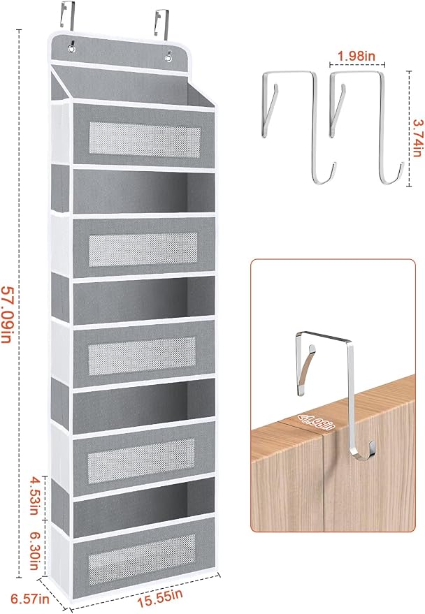 Over The Door Organizer Storage with 10 Pockets, 5 Shelf Hanging Door Storage Organizer for Nursery, Pantry, Bathroom & Bedroom, Reinforced Shelves,Holds up to 48lbs