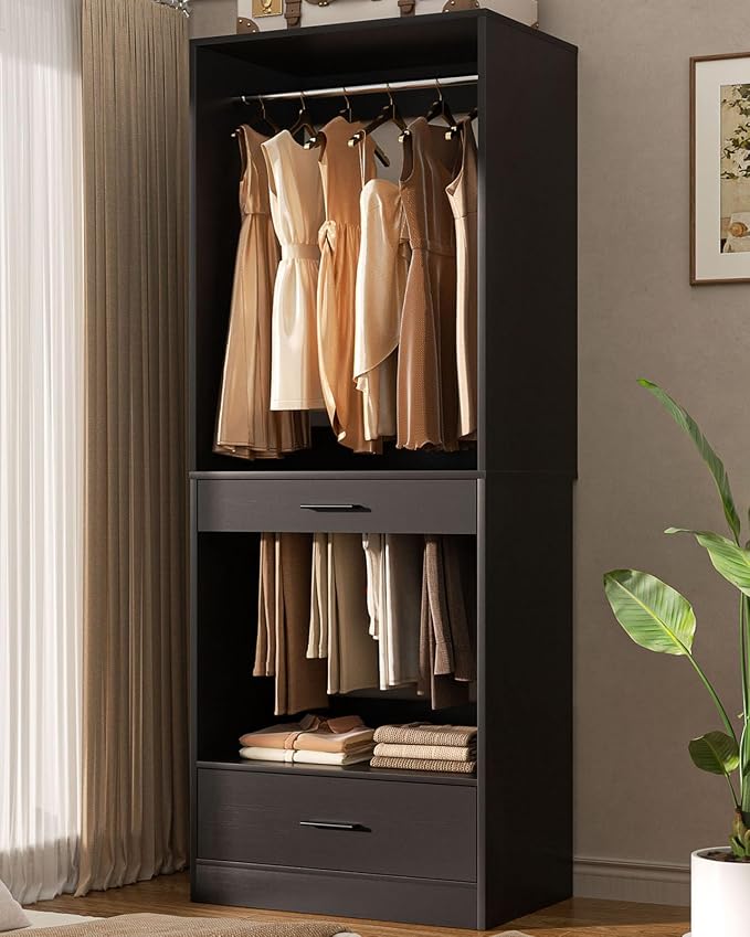 Homieasy Closet System Organizer with Hanging area, Pants Rack & Drawer – Expandable & Sturdy Modular Closet Storage Unit, Customizable Wardrobe Organizer for Bedroom or Walk-In Closet, Black