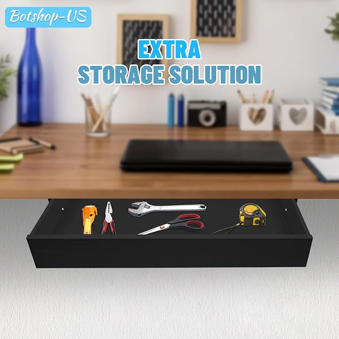 22" Under Desk Drawer Slide Out Under Mounted Sliding Storage Drawer Standing Desk Pull Out Drawers Office Organizer Pencil Drawer, Black