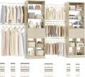 Besiost Closet System, 7.4ft-10ft with 4 Wooden Drawers and 5 Hanging Rods, Can Fit 88 to 123 inch Walk-in Closet System, White Oak