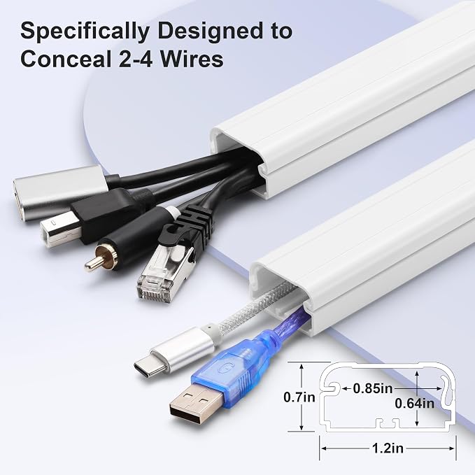 39in Cord Covers for Wires on Wall, YCLYC Wall Cord Cover, Large TV Cable Hider Wall Kit, White TV Cord Hider for Wall Mounted TV, Electrical Cable Raceway Cord Organizer, 3 X L13in W1.2 H0.7