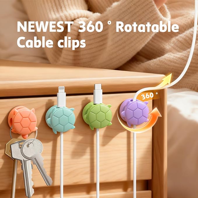 Lancord 8 Pack Rotatable Cable Clips, Cord Organizer Spring Clip Cord Holder for Nightstand Cable Holders for Cords, Dorm Room Essentials Cable Organizers Cable Management for Desk Office Car Wall