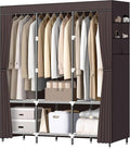 LOKEME Wardrobe Closet,Portable Closet for Bedroom Steel Pipe Diameter 19mm Strong and Sturdy Coffee Colored Portable Closets for Hanging Clothes with 3 Hanging rods, 6 Storage Shelves and Side Pocket