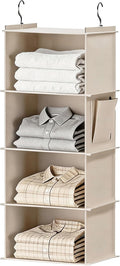 Foldable Hanging Closet Organizer, 4-Shelf Hanging Shelves with Side Pockets, Space Saving Storage for Clothes and Accessories
