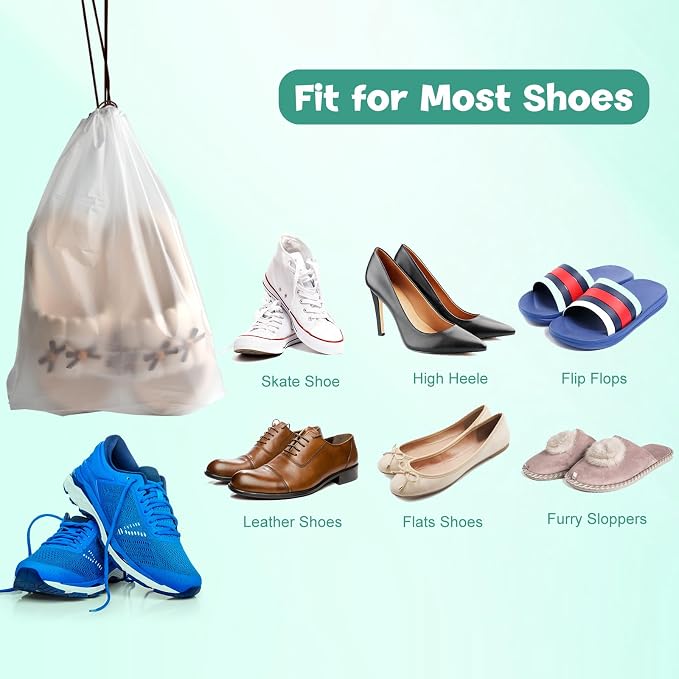 26 Pcs Shoe Bags for Travel, PLULON Clear Drawstring Travel Shoe Bags for Packing Waterproof Dustproof Shoes Organizer Pouch Travel Accessories Shoe Storage Bag for Women Men Portable Travel Essential