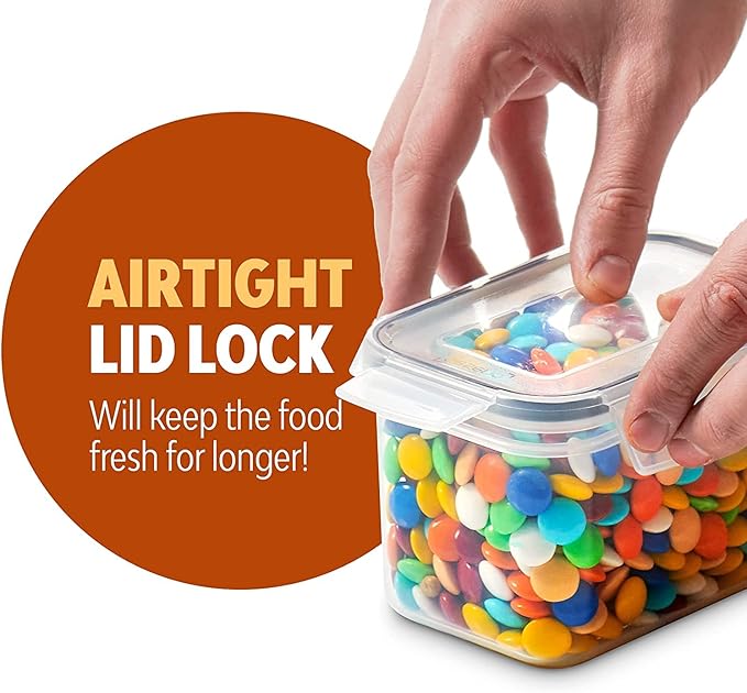 14 Pack Airtight Food Storage Container Set - BPA Free Clear Plastic Kitchen and Pantry Organization Canisters with Durable Lids for Cereal, Dry Food Flour & Sugar - Labels, Marker & Spoon Set