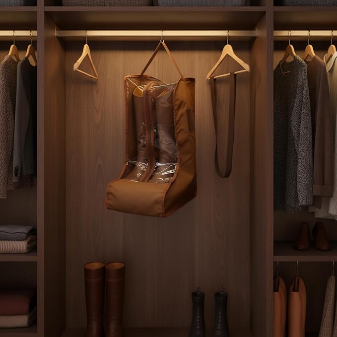Sanwuta 4 Pcs Brown Portable Boots Bag for Cowboy Boots Tall Boot Storage Bags Portable Waterproof Protector Tools for Travel and Daily Wardrobe Shoe Cabinet and Other Home