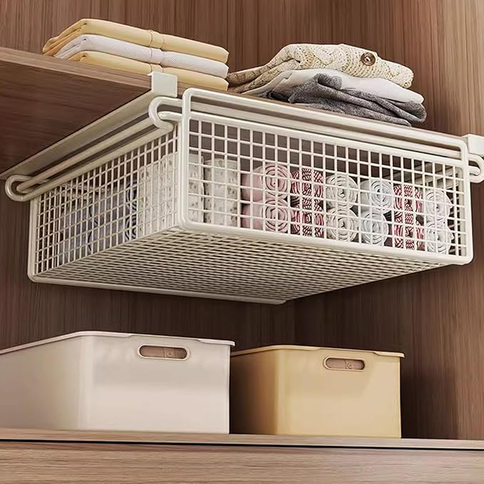 Cabinet Organizing Bin Under Shelf Storage Basket Hanging Pullout Drawer Multifunction Bedroom Clothing Pull Out Basket Rust Closet Storage