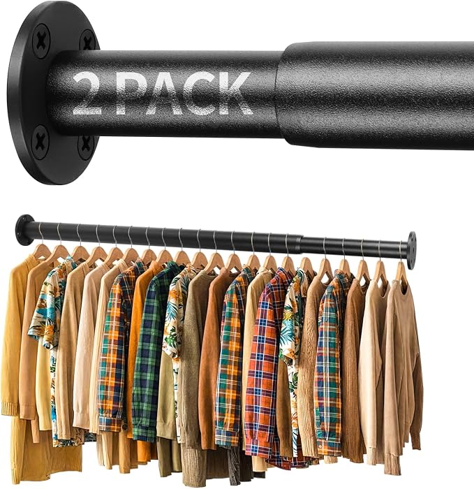BaiNong Closet Rods for Hanging Clothes Adjustable 17"-30" Black 2 Pack | Heavy Duty Closet Rod for Closet Wardrobes,Walk-in Closet, Laundry RV