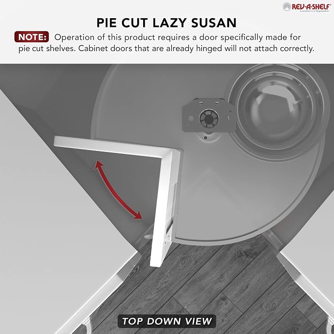 Rev-A-Shelf 2 Tier Pie-Cut Lazy Susan for Corner Base Cabinets, Plastic, 24" Double Shelf Swivel Kitchen Spice/Can Organizer, 24" W x 14" D x 26" H, White, 6942-24-11-52