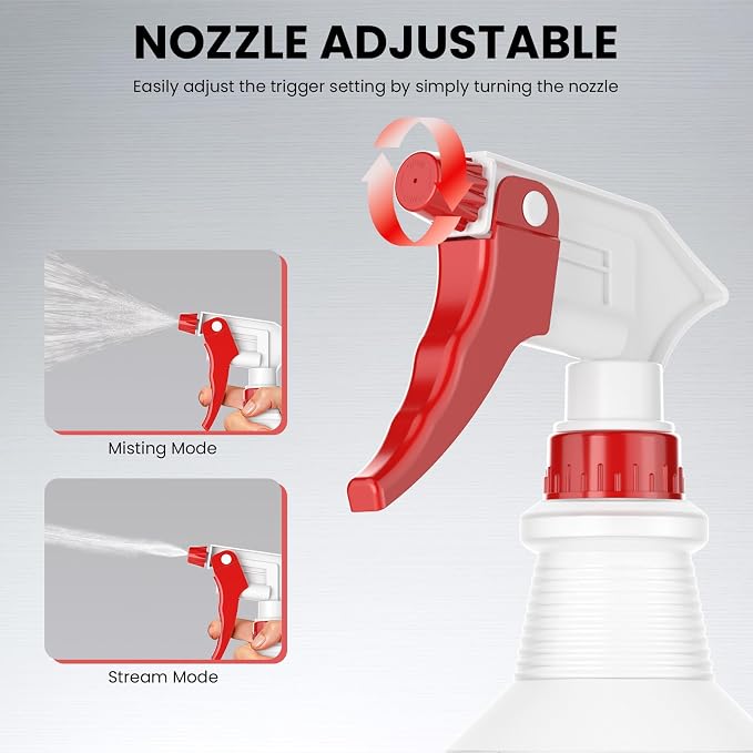 LiBa Spray Bottles 4 Pack 16oz Refillable Adjustable Nozzle Mist Sprayer | Adjustable 3-mode spray, leak & clog resistant, BPA-free HDPE, spray bottles for cleaning, plants, hair