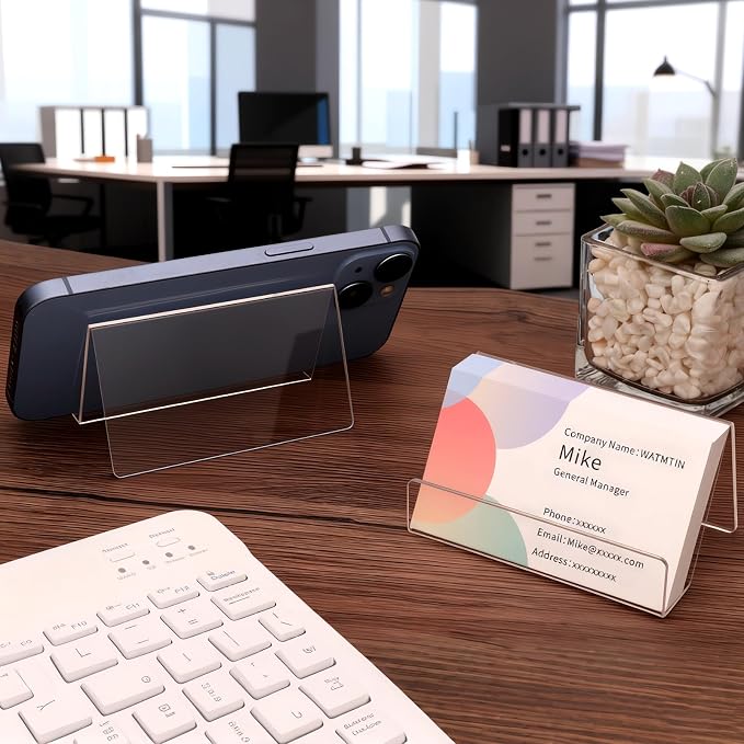 6 Pcs Acrylic Business Card Holder for Desk, Desktop Business Card Stand, Clear Name Cards Display Holder for Exhibition Accessories Home Office, Capacity: 50 Cards