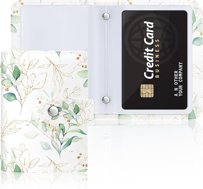 Rouidr Business Card Organizer, RFID Business Card Holder, Small Slim Leather Cards Book, Pocket Name Card Holder Wallet for Women, Eucalyptus Leaf