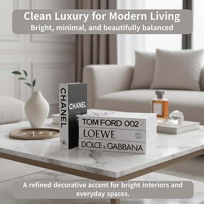 PROBENEX White Large | 4 PCS Faux Decorative Book Boxes | Not Real Books, Cardboard Foldable Display Props | Home Decor for Coffee Table, Bookshelf, Living Room, Office