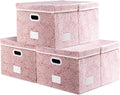 PRANDOM Jumbo Collapsible Storage Boxes with Lids Fabric Decorative Storage Bins Cubes Organizer Baskets with Cover Handles Divider for Bedroom Closet Living Room 23.2x15.7x11.8 Inch 3 Pack