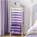 SYKIARIOL Rolling Cart with Drawers,10 Drawer Rolling Cart,Storage Cart with Wheels,Utility Cart with Drawers,Teacher Cart for Classroom Storage,Craft Cart with Wheels and Wooden Tabletop,Purple