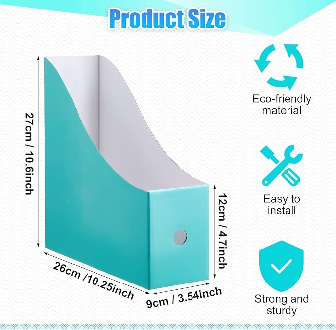 Thenshop 24 Pcs Cardboard Magazine File Holder Organizer, Desk File Organizer Box Foldable Book Bin Papers Storage Folder with Label for School Classroom Office Supplies(Classic,Mint)