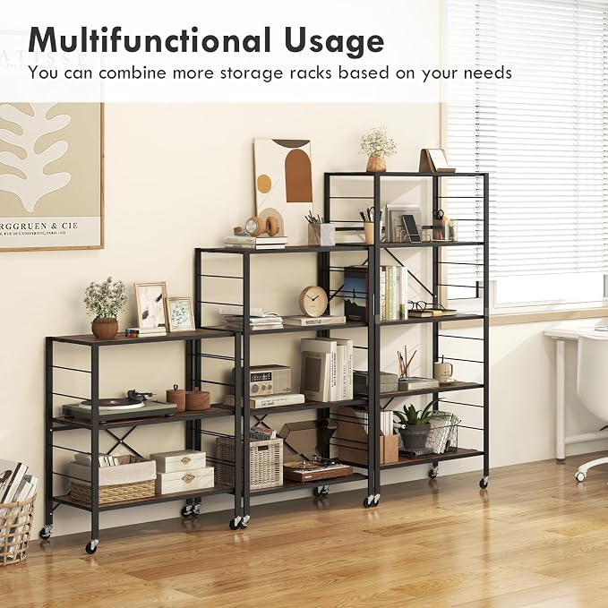 Giantex 4-Tier Folding Storage Shelf of 2, Collapsible Shelving Unit with Lockable Wheels & Adjustable Shelf, Heavy-Duty Organizer on Wheels, Storage Rack for Tool Room, Garage, Kitchen