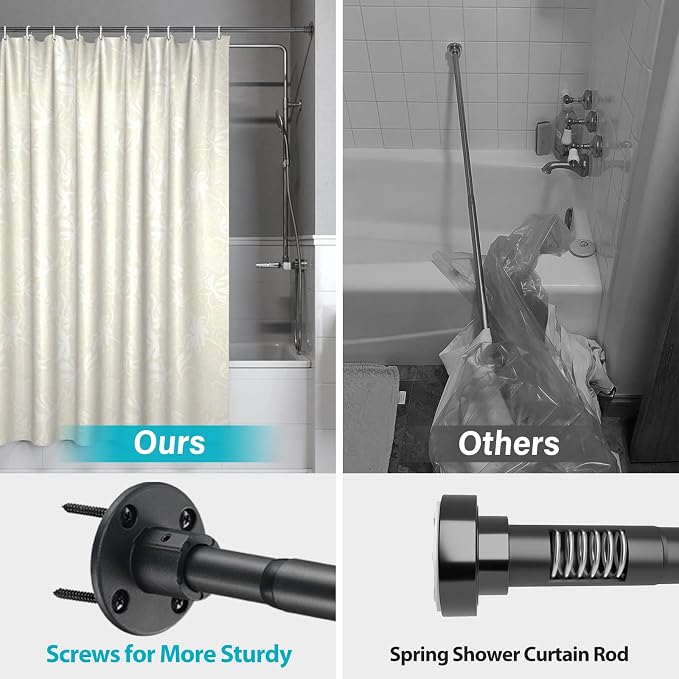 Shower Curtain Rod, Closet Rod 21-32 Inch，Adjustable Heavy Duty Shower Rods for Bathroom Wall Mounted Permanent Industrial Shower Curtain Rod Rust Proof Stainless Steel Black