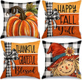 GEEORY Fall Throw Pillow Covers 16x16 Inch Set of 4, Pumpkin Scarecrow Buffalo Plaid Orange Autumn Seasonal Decorative Farmhouse Decoration for Home G563-16