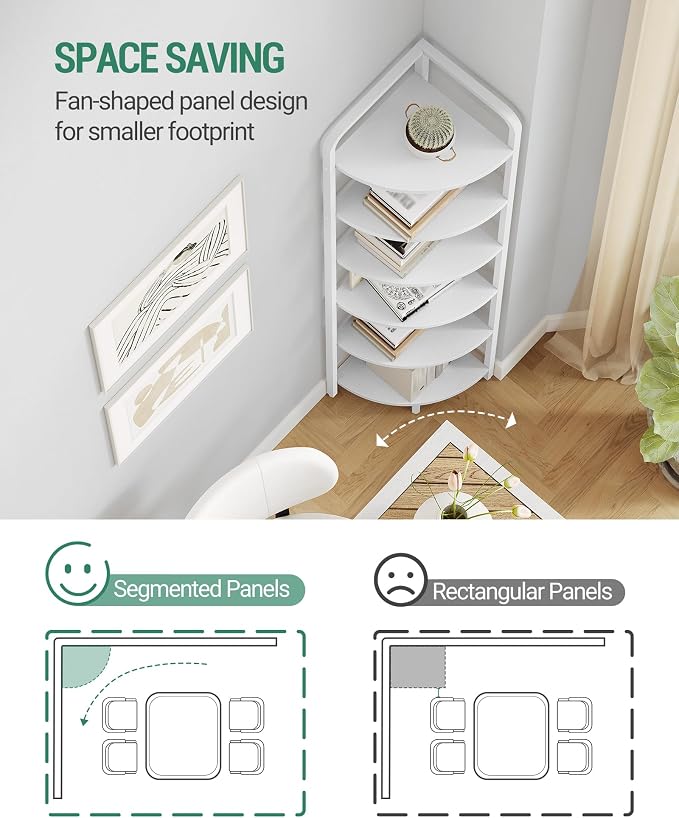 Hzuaneri Corner Shelf Stand Corner Bookshelf Standing Shelf Plant Shelf | Corner Display Rack with Metal Frame for Living Room, Bathroom, Kitchen, Industrial Style, 6 Tier Rustic Brown CS06613W