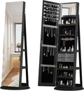 62" 360° Swivel Freestanding Storage Chest, Jewelry Cabinets with Interior Light, Utility Organizer with Lockable Design for Home Dressing, Black