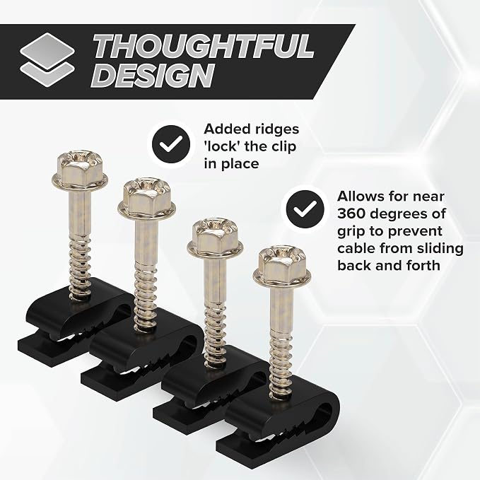 THE CIMPLE CO Mini Screw-in Cable Clips and Fasteners - Indoor/Outdoor Single Screw Clips - 3mm Wire Clamps for Fiber Optic Cables and Thermostat, Ground Wires - 3 mm (1/10 Inch), Black, 50 PCS