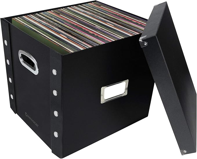 Snap-N-Store Vinyl Record Storage Box - 12" - 2 Pack - Crate Holds up to 75 Vinyl Albums - Black