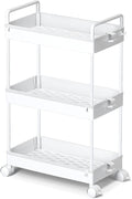 Ronlap 3 Tier Slim Rolling Storage Cart with Wheels Utility Organizer,White | For bathroom, laundry, kitchen, bedside & dorm. Fits art, craft, snack, makeup, nail, diaper & postpartum baby supplies