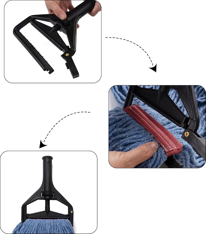 Matthew 2Pcs Commercial Mop Head Clamps for Screw Plastic Mop Heads,Quick Change Head Mop Handle,Heavy Duty Mop Head Replacement Holder Change Handle -Commercial Gripper Mop Wet Mop Handle (Black)