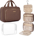 BAGSMART Toiletry Bag Hanging Travel Makeup Organizer with TSA Approved Transparent Cosmetic Bag Makeup Bag for Full Sized Toiletries(Coffee Brown)