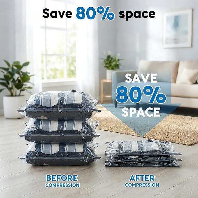 Mapambo Vacuum Seal Bags for Clothing Travel with -60000Pa LED Pump, 9 Pack Travel Cordless Vacuums Bag Set with Pump in 3 Combo Sizes. Vacuums Storage Bags for Clothes (9 Combo)