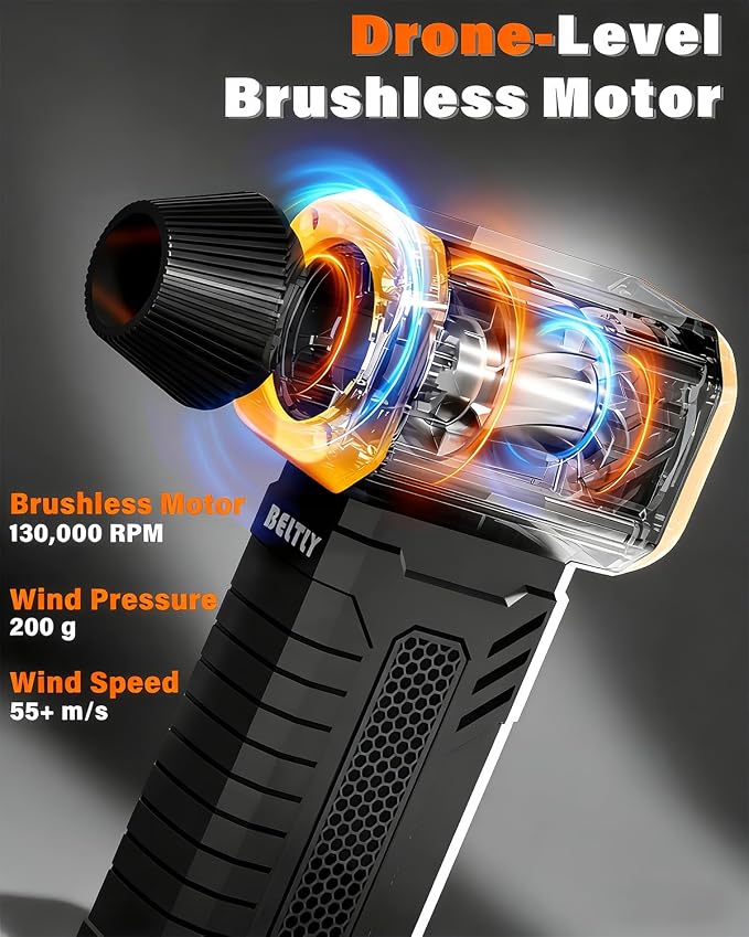 FT08 Compressed Air Duster, 1-10 Stepless Speed Adjustable | Powerful Electric Dust Blower with Display , 130000RPM Brushless Motor, Cordless Jet Fan for Keyboard PC Car Outdoor, Black
