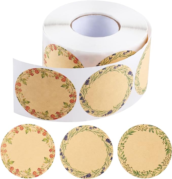 BESARME 600 Pcs 2" Canning Labels for Jar Gift Tag Stickers | Kraft Labels for Jar, Floral Stickers, Food Containers Lids Spice Bottle Sticker