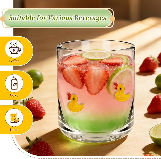 14 Ounce Icon Juice Glasses, Aesthetic Cocktail & Old Fashioned Drinking Glasses, Iconic Clear Glass Cups for Women, Sister, Friend & Party Gifts (Duck)