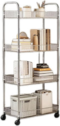Sooyee Clear 4-Tier Plastic Rolling Utility Cart with Wheels, Multi-Functional Storage Trolley for Office, Living Room, Kitchen, Movable Storage Organizer with Wheels