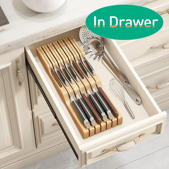 Knife Drawer Organizer (Natural, 13 Knives Organizer)