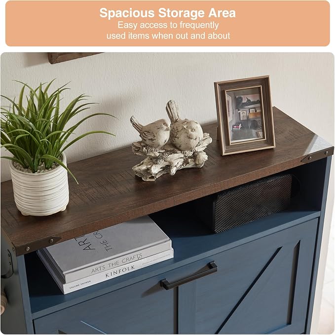 Barnyatoh Shoe Storage Cabinet,Farmhouse Shoe Organizer with 2 Flip Drawers & Barn Door Design,Freestanding Hidden Slim Narrow Shoe Rack Cabinet with Open Storage for Entryway, Foyer,Hallway,Navy Blue