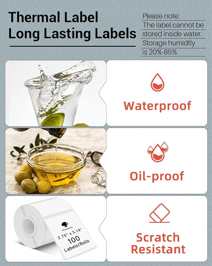 Phomemo M220 Labels-Thermal Sticker Labels 2.75''x3.15''(70x80mm) Thermal Label for M221/M220/M250/M260, for Barcode/Address/Mailing/Logo/Business/Home Tag, 1 Roll, 90 PCS