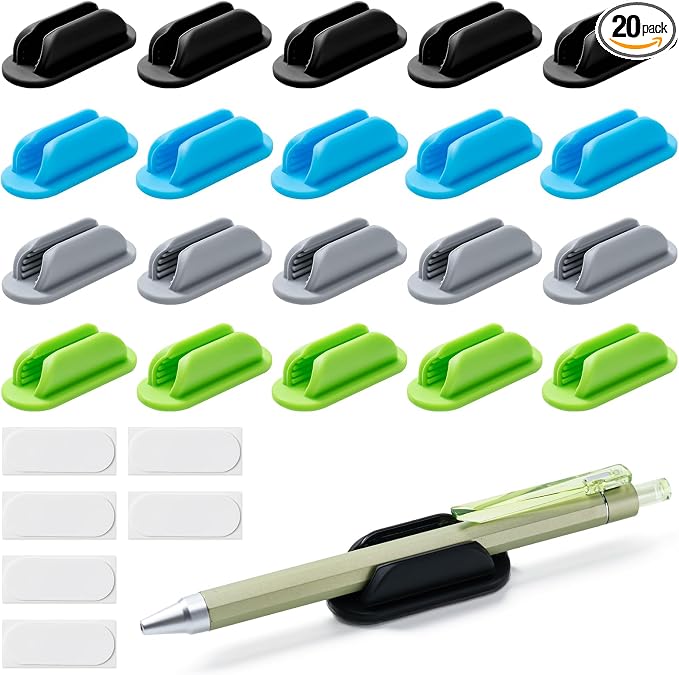 Adhesive Pencil Holders for Desk,Silicone Flexible Pen Holder for Wall, Office, School,Home,Classroom Must Haves,Teacher Essentials Accessories,Desk Organizer (20, Multi-colour combinations)