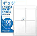 4" X 5" Matte White Printable Shipping Labels (100 Sheets, 400 Stickers) Address and Mailing Labels for Laser & Inkjet Printers - Spartan Industrial Template R022
