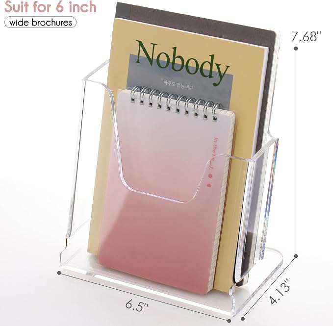 HeZone Acrylic Brochure Holder 6X8 Inches Clear Acrylic Flyer Holder Brochure Holder Sign Holder Pamphlet Holder Menu Holder Display Stand 1 Pack For Weddings Offices Exhibition Restaurants Hotel Etc…