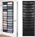 Over The Door Hoodie Organizer 26 Clear Pocket Sweatshirt Organizer with 3 Hooks Hanging Sweatshirt Hoodie Rack Holder Cabinet Behind The Doors for Dormitory Bedroom Closet Storage(Black)