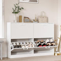 Shoe Cabinet with 4 Flip Drawers, Narrow Freestanding Shoe Organizer, Hidden Slim Shoe Storage Cabinet for Entryway, Hallway, Living Room, White