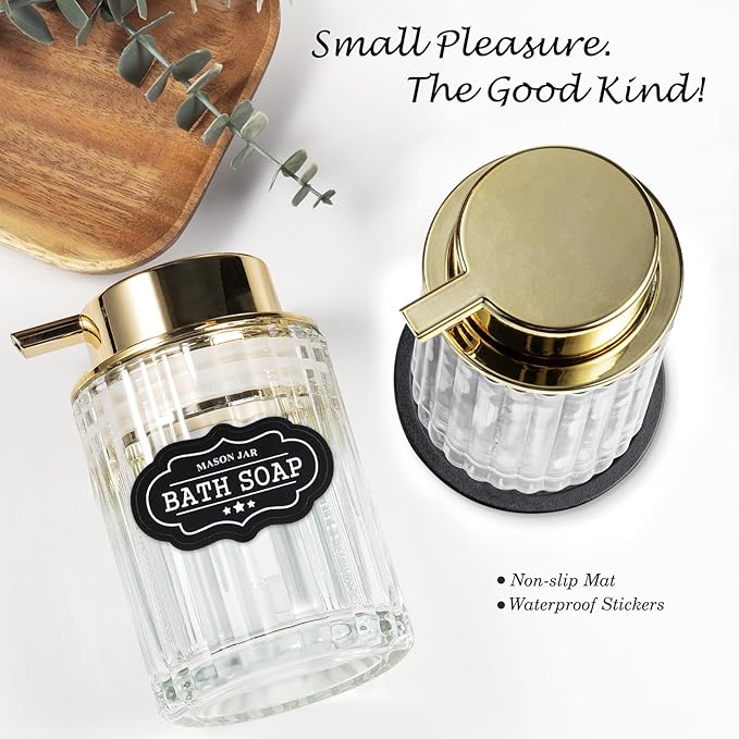 Amolliar Foaming Soap Dispenser, 8OZ Refillable Hand Soap Bathroom(Gold) | Refillable Clear Glass Soap Dispenser Plastic Soap Pump, Foam Soap Dispenser for Bathroom, Dish Dispenser, Home Decor(1 Pack)