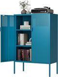 Ustamio Blue Metal Storage Cabinet - 3 Tier Steel Office Storage Cabinet with Doors and Shelves for Home, Office and Kitchen