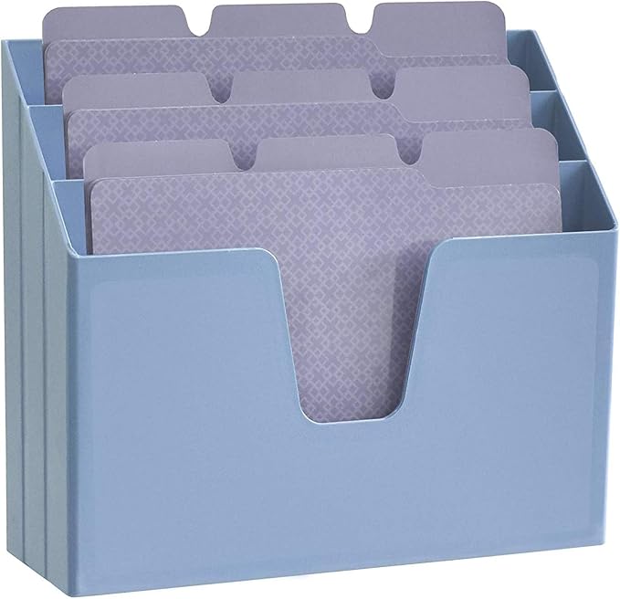 Acrimet Horizontal Triple File Folder Holder Organizer, Open Top Desktop Document Sorter for Letter Size Papers & Folders, Plastic (Solid Blue) | 3 compartments to separate and organize documents, folders and papers