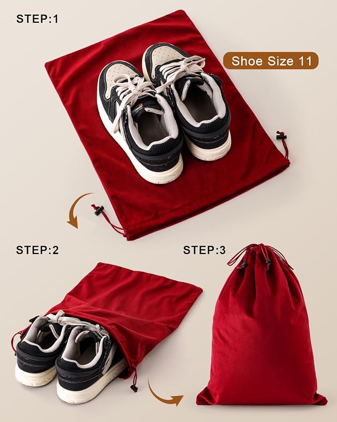 2 Pcs Shoe Bags for Travel, Dust Velvet Bags, Rio Red, 17.3x12.6 Inch | Washable & Reusable Travel Shoe Bags, Dustproof Shoe Bags with Drawstring Closure, Suitable for Travel, Home Storage