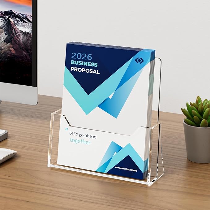 Acrylic Brochure Holder 8.5 x 11 inch 4 Pack, Clear Acrylic Plastic Flyer Holders for Literature Magazine Pamphlet Booklet Menu Journals Display Stand Desk Holder Countertop Organizer | Clear Plastic Displaying Literature, Magazine, Pamphlet, Booklet, ...
