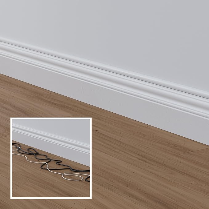 D-Line 13.12ft Cord Hider Kit, Patented Cable Cover, Hide Wires on Wall, Channel for TV Mount Cords, Raceway Wire Hiders, Paintable, Adhesive, Half Round, 4X 0.78in W x 0.39in H x 39in Lengths, White